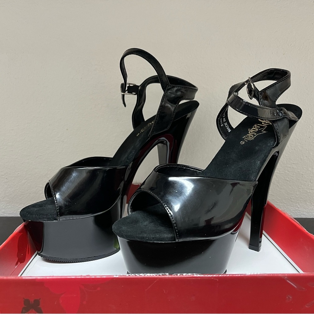 Pleaser Black Patent Platform Ankle-Strap Heels